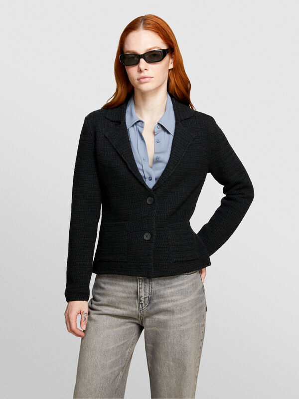 Black knit blazer - women's cardigans | Sisley
