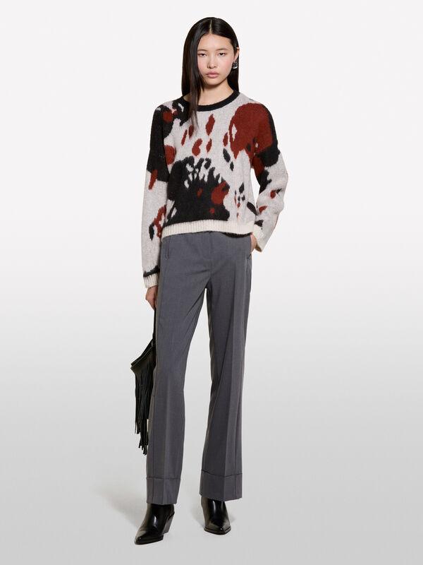 Beige animal print sweater - women's crew neck sweaters | Sisley