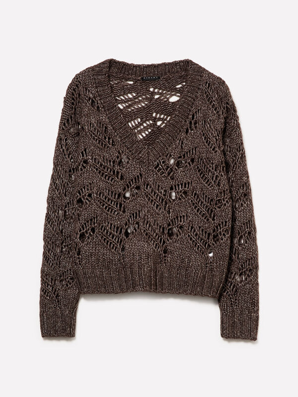 Maxi open-knit sweater - women's v-neck sweaters | Sisley