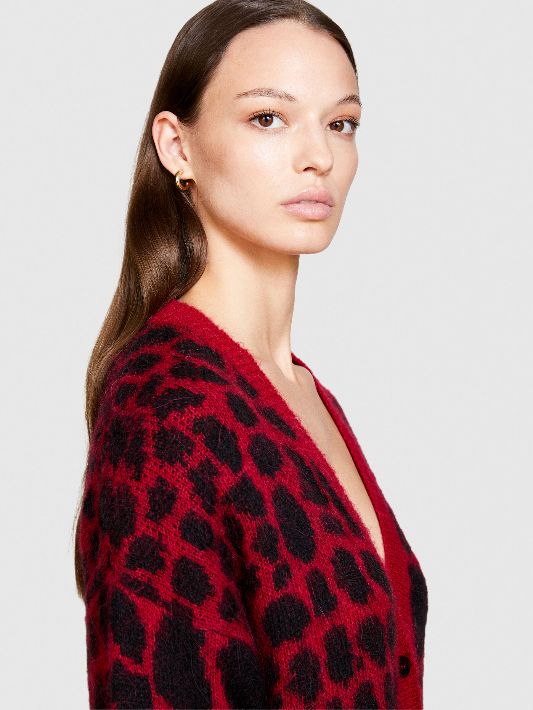 Collarless flap pocket leopard printed deals cardigans