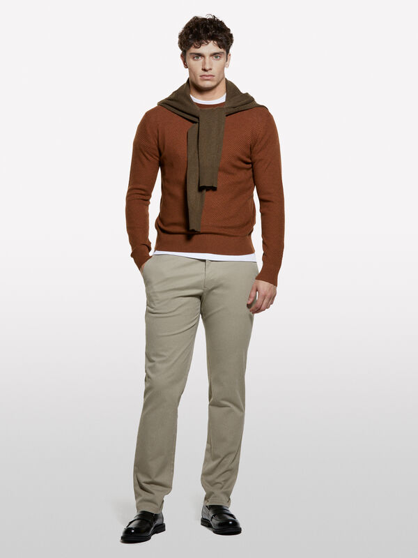 Camel crew neck sweater - men's crew neck sweaters | Sisley