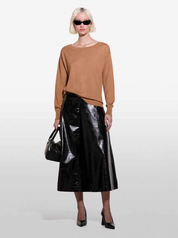 Camel boat neck sweater in wool blend - women's boat neck sweaters | Sisley