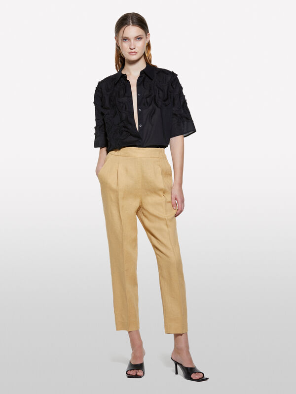 Mustard joggers in 100% linen - women's joggers | Sisley