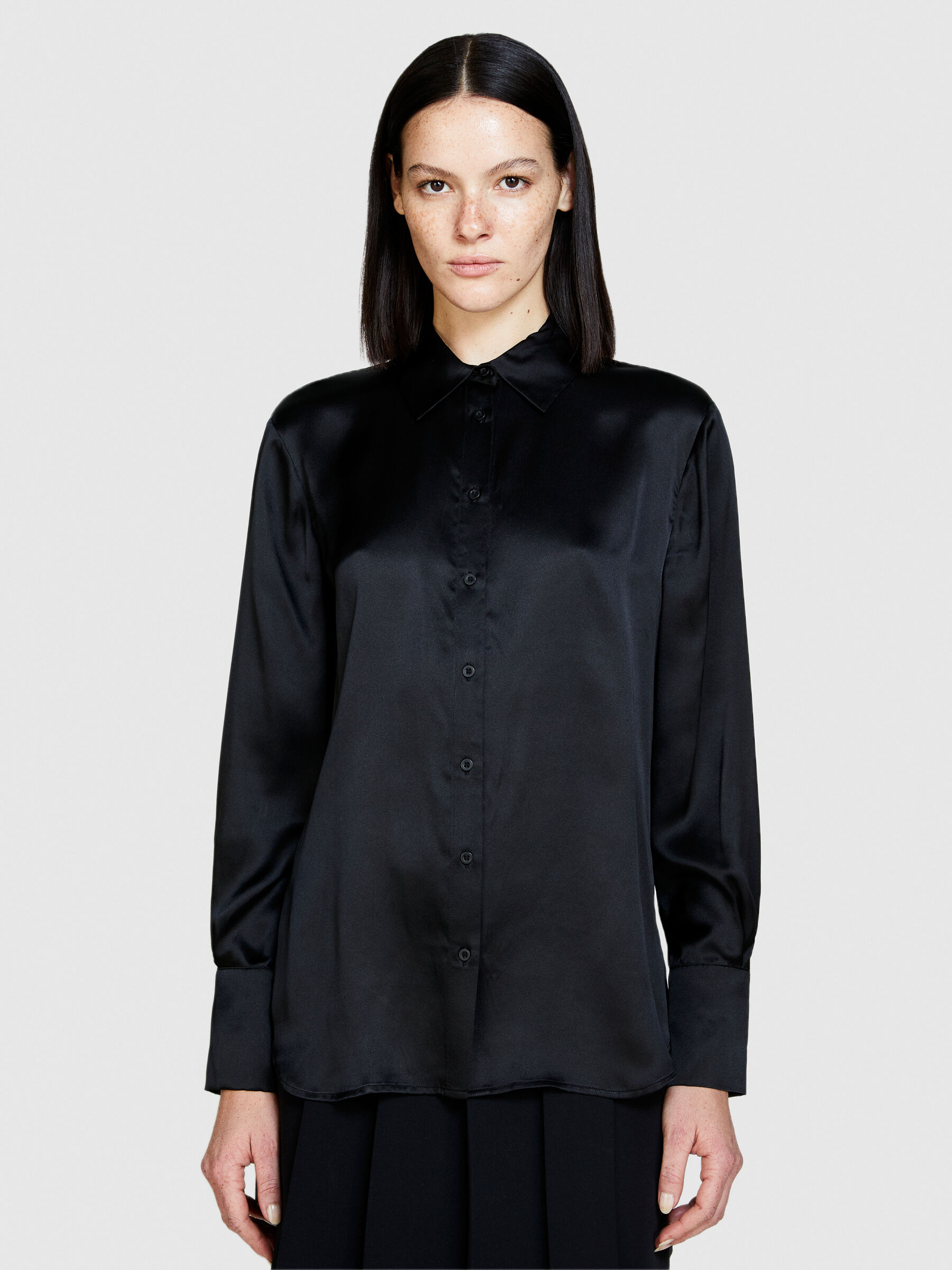 Black silk dress shirt womens discount