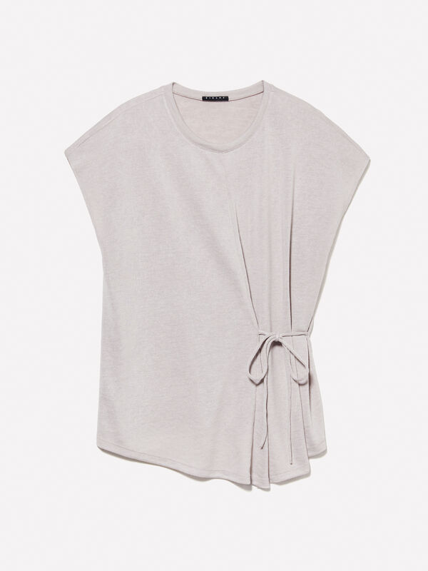 Gray t-shirt with laces - women's short sleeve t-shirts | Sisley