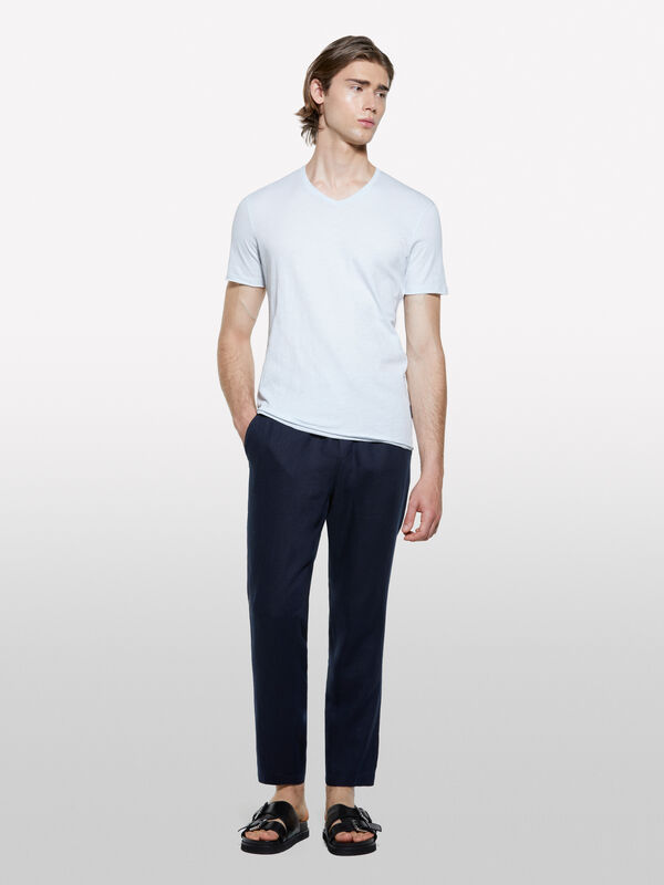 Sky blue slim fit t-shirt - men's short sleeve t-shirts | Sisley