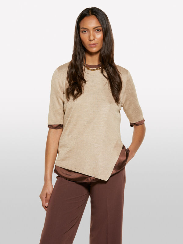 Golden short sleeve sweater - women's crew neck sweaters | Sisley
