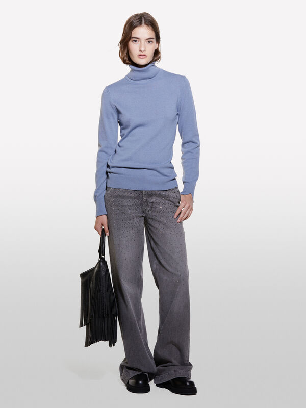 Blue regular fit turtleneck sweater - women's high neck sweaters | Sisley