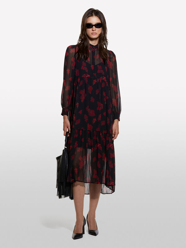 Chiffon shirt dress with hearts - women's midi dresses | Sisley