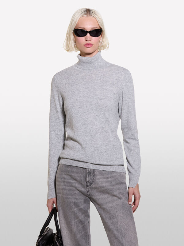 Gray regular fit turtleneck sweater - women's high neck sweaters | Sisley