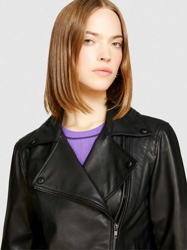 100% leather biker jacket Women