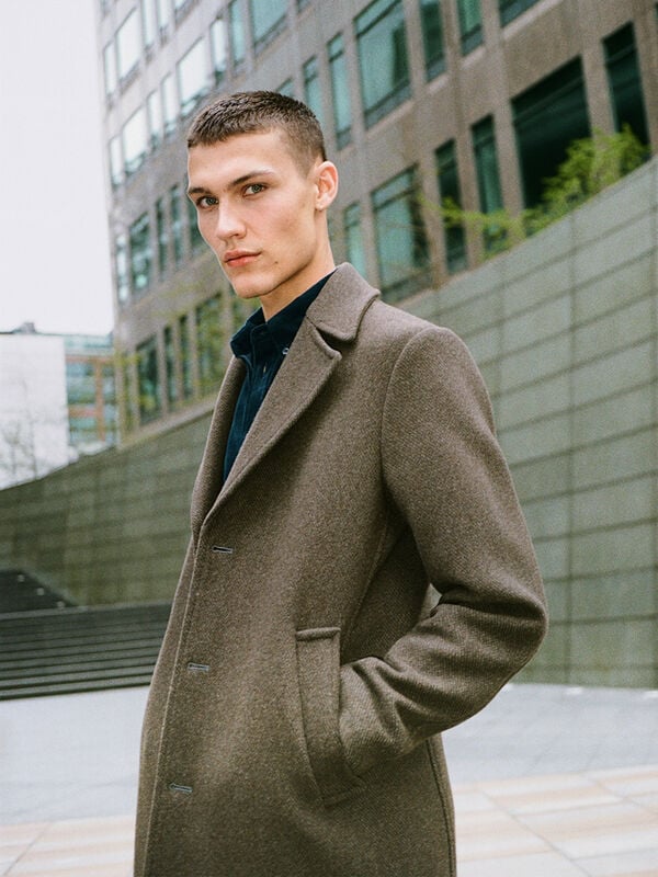 Brown single-breasted coat - men's coats | Sisley