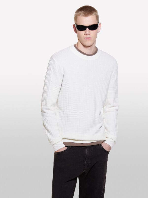 Beige 3D stitch sweater - men's crew neck sweaters | Sisley