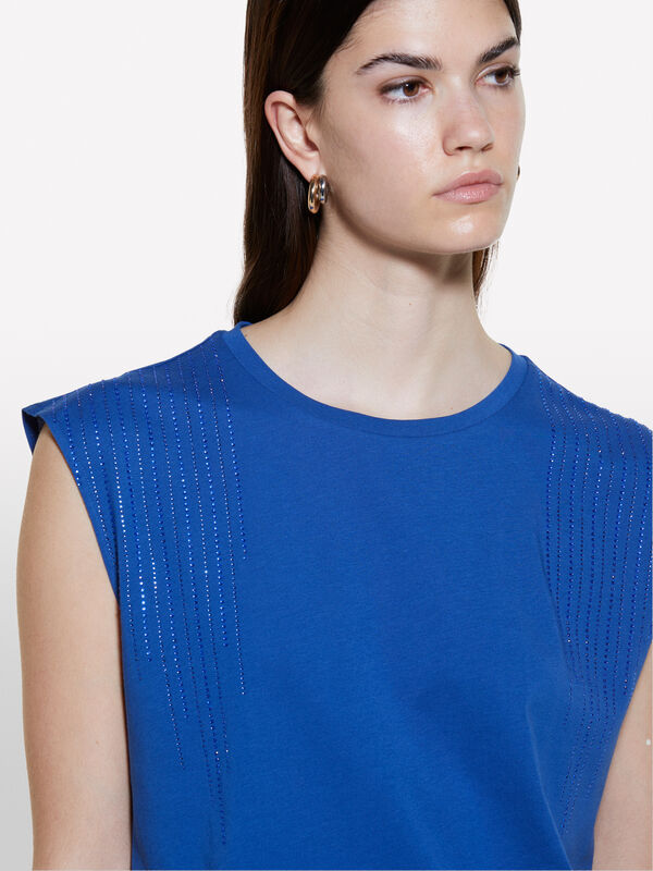 Blue tank top with rhinestones - women's tops | Sisley