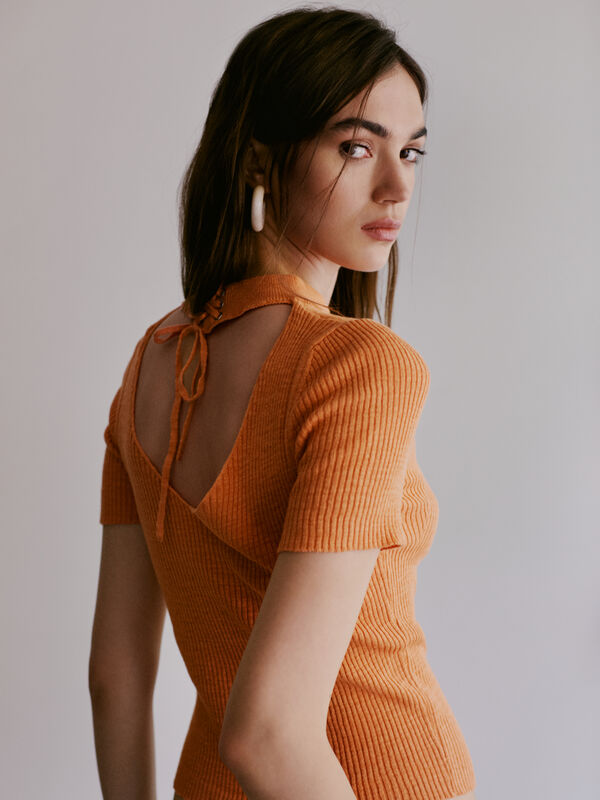 Orange top with porthole on the back - women's short sleeve t-shirts | Sisley