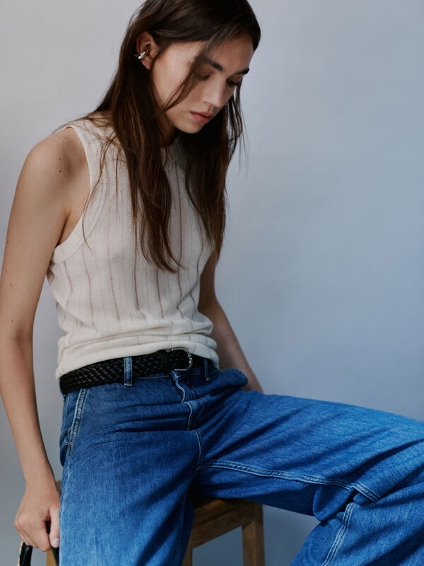 White slim fit tank top with ribbed knit - women's tops | Sisley