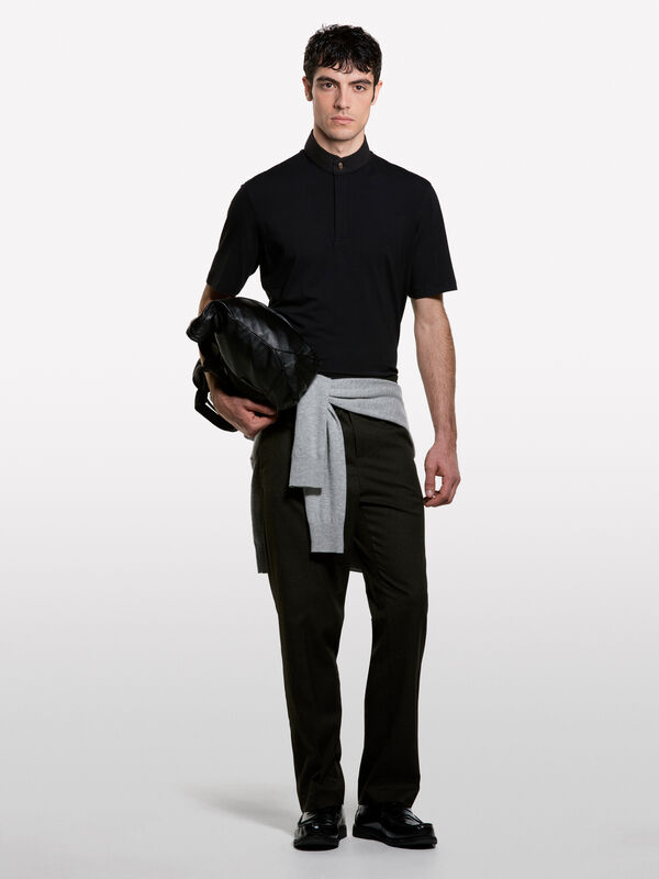 Black polo with guru neck - men's polos | Sisley