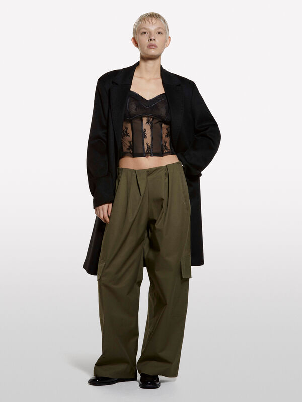 Black lace and tulle top - women's tops | Sisley