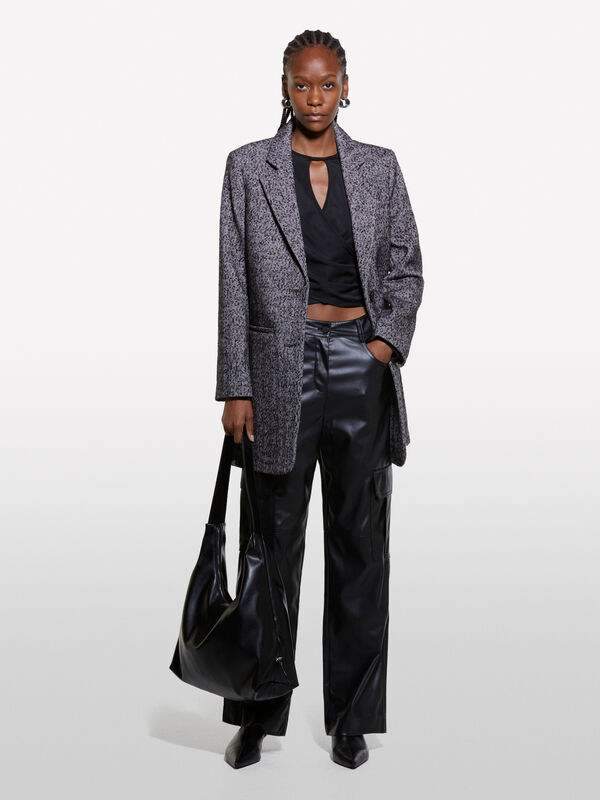 Dark gray blazer coat in bouclé - women's coats | Sisley