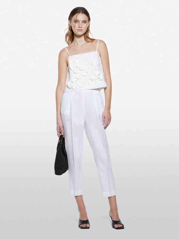 White joggers in 100% linen - women's joggers | Sisley