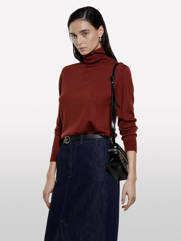 Brick red turtleneck in wool blend - women's high neck sweaters | Sisley