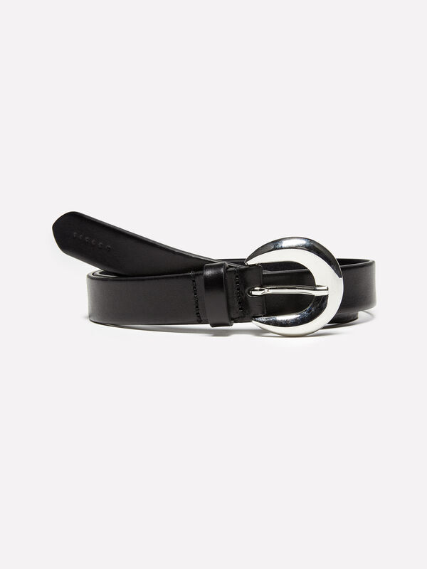 Black belt in 100% leather with domed buckle - women's belts | Sisley
