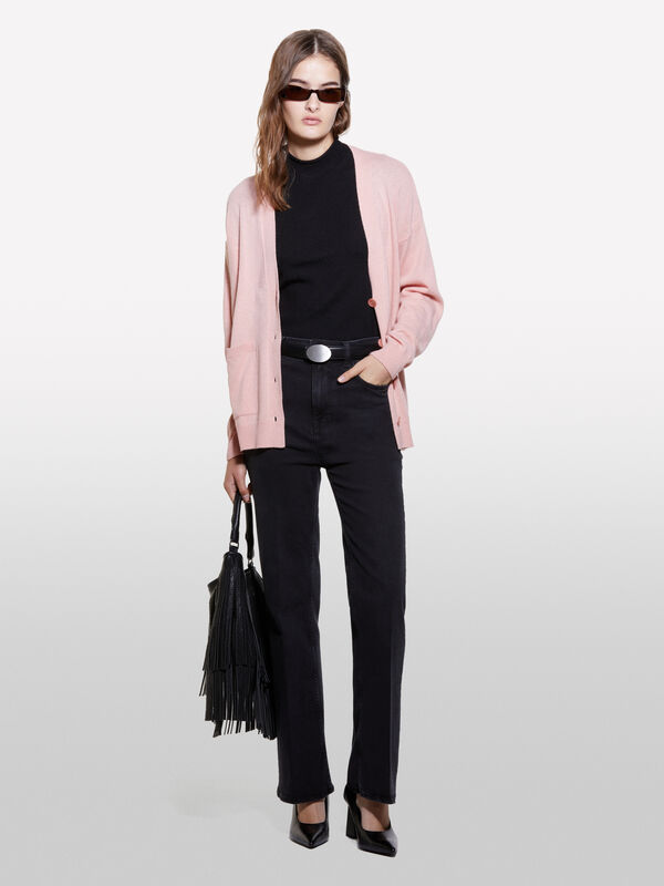 Pink cardigan with slits - women's cardigans | Sisley