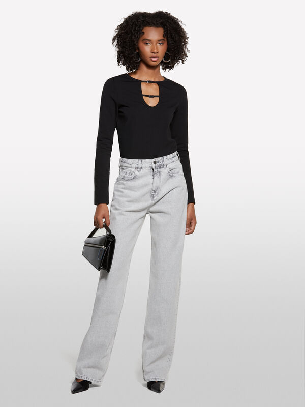 Black t-shirt with cut-out Black t-shirt with cut-out - women's long sleeve t-shirts | Sisley