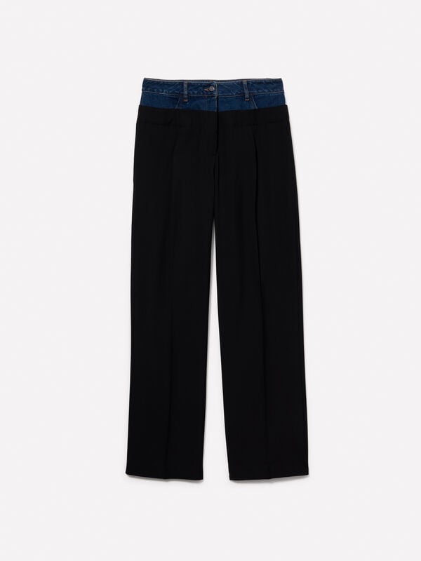 Black denim boxer trousers Black denim boxer trousers - women's palazzo trousers | Sisley