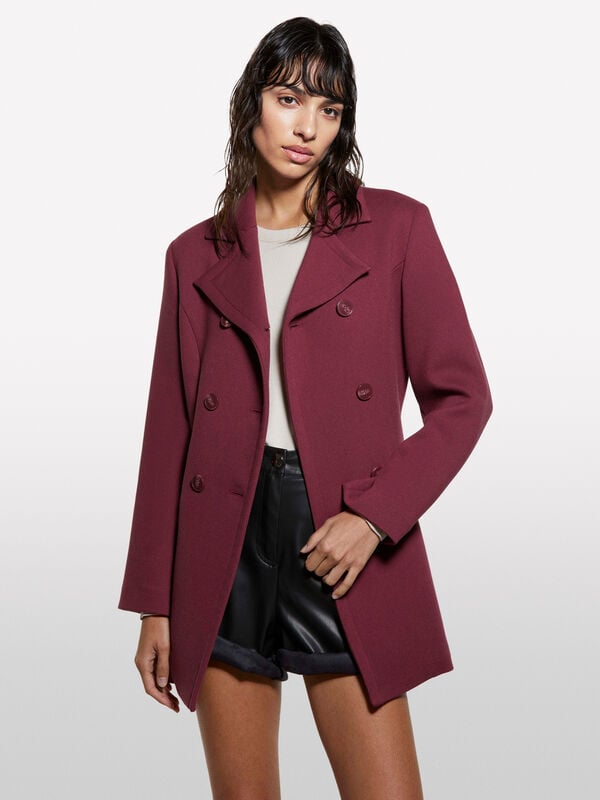 Burgundy double-breasted coat - women's coats | Sisley