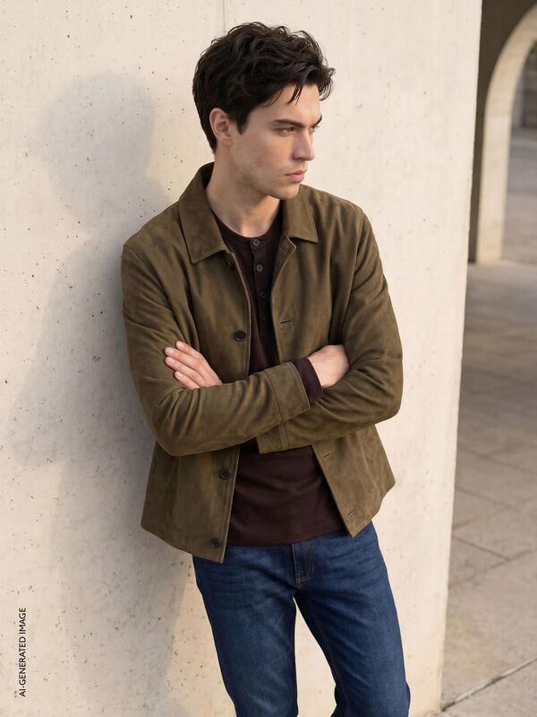 Suede-effect shirt-jacket - men's jackets and coats | Sisley