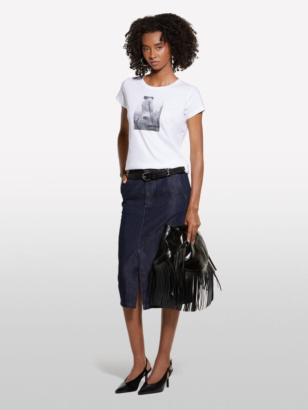 White t-shirt with woman print - women's short sleeve t-shirts | Sisley
