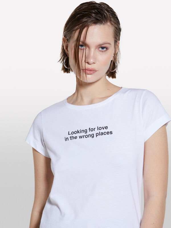 White t-shirt with text print - women's short sleeve t-shirts | Sisley
