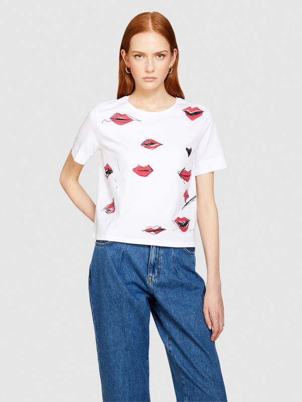 T-shirt with print - women's short sleeve t-shirts | Sisley