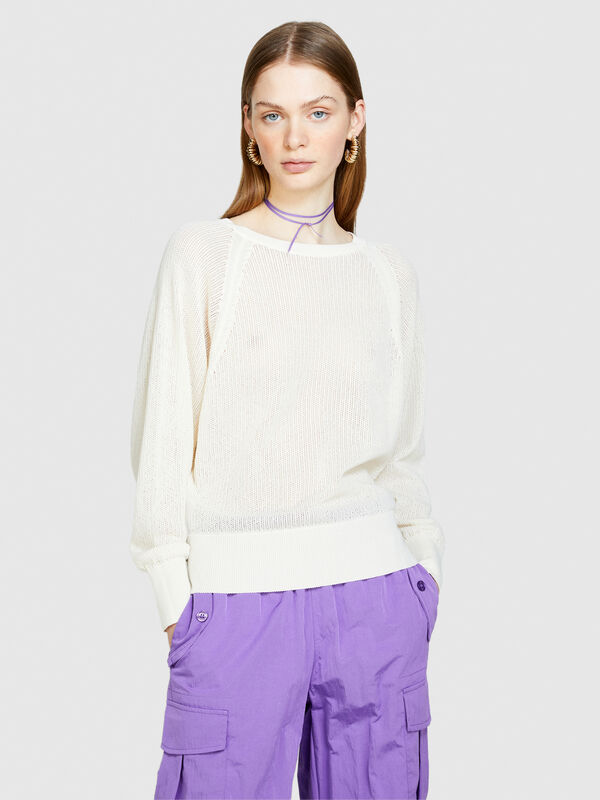 T-shirt with batwing sleeves - women's crew neck sweaters | Sisley
