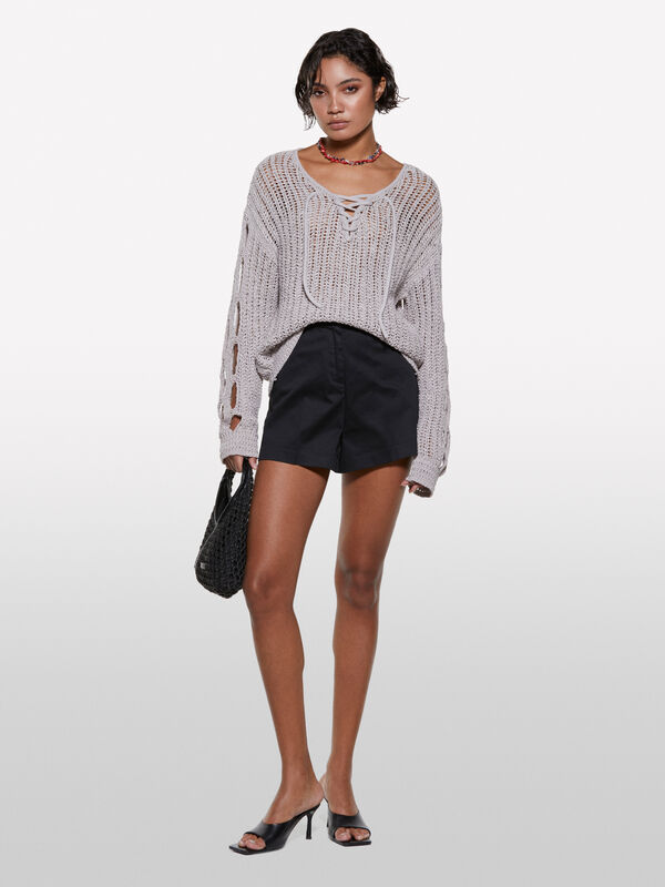 Perforated top with laces - women's v-neck sweaters | Sisley