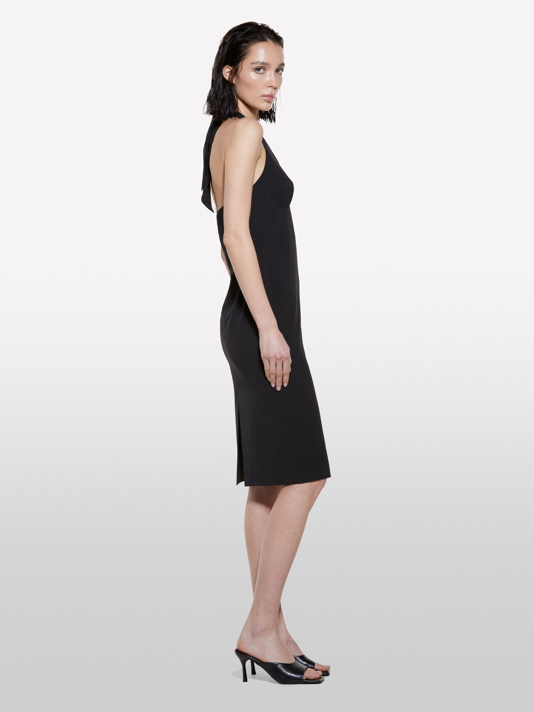 Black sheath dress with halter neckline, Black - Sisley