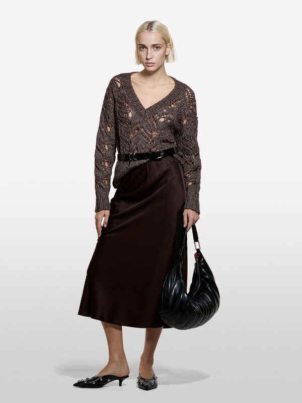 Maxi open-knit sweater - women's v-neck sweaters | Sisley