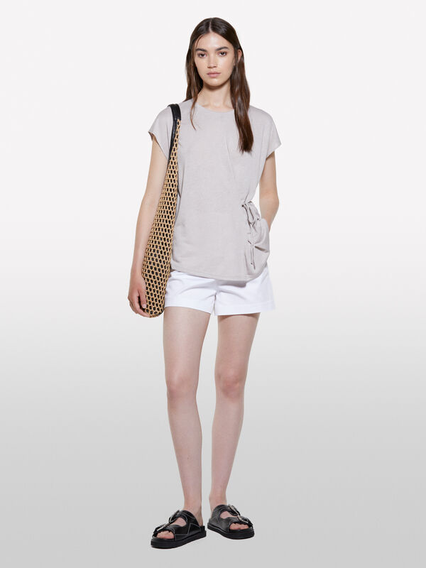 Gray t-shirt with laces - women's short sleeve t-shirts | Sisley