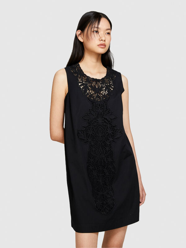 Sleeveless dress with crochet - women's short dresses | Sisley