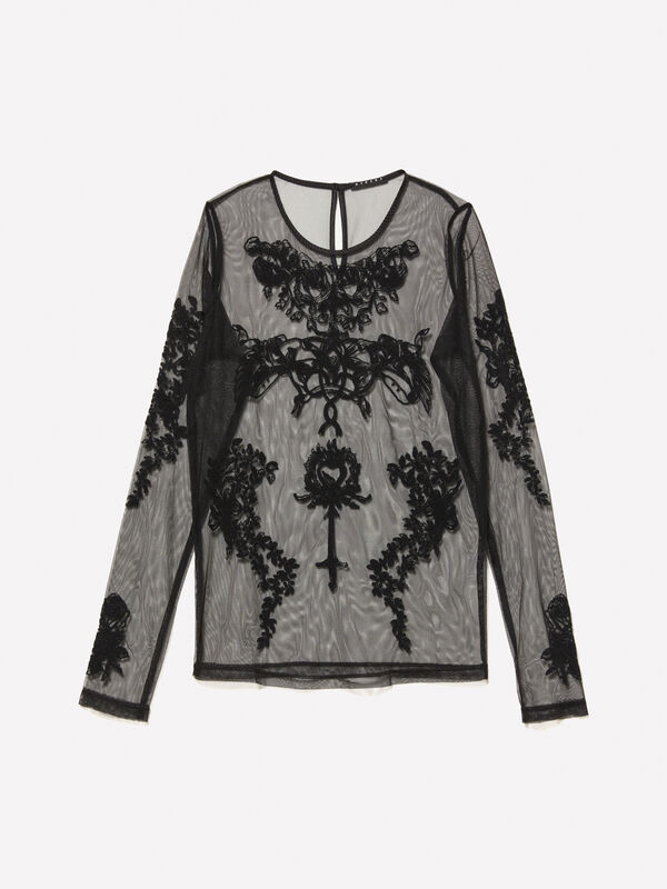 Tulle top with embroidery - women's tops | Sisley