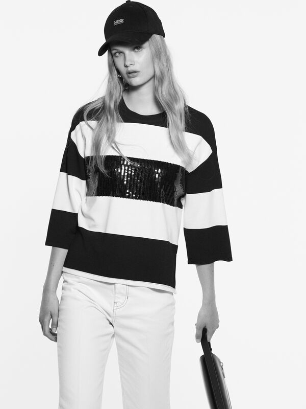 Striped t-shirt with sequins - women's short sleeve t-shirts | Sisley