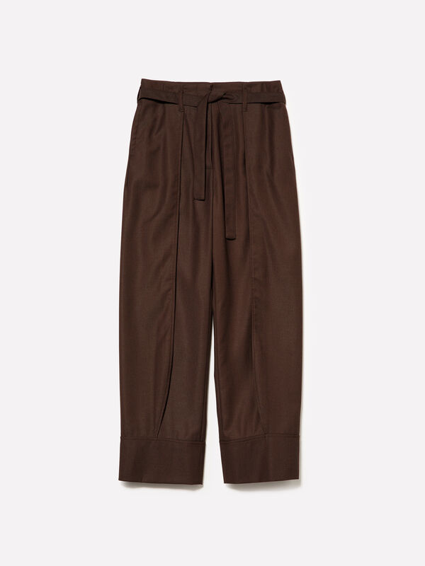 Trousers with sash at waist - women's palazzo trousers | Sisley