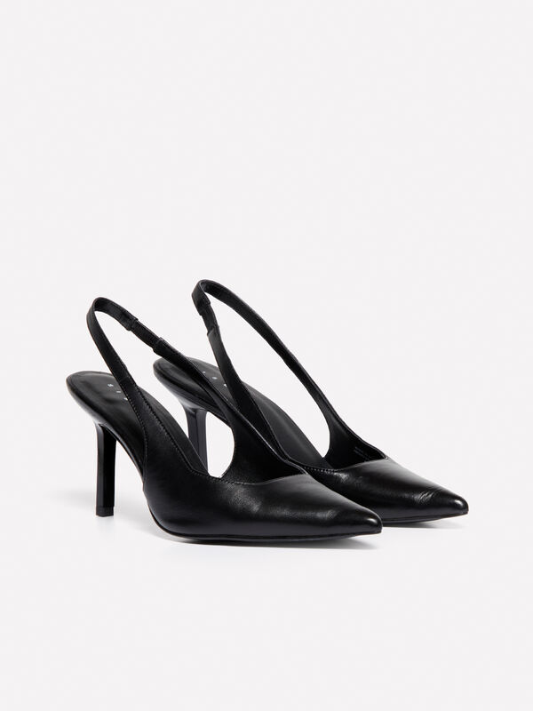 Black leather slingbacks Black leather slingbacks - women's heels | Sisley