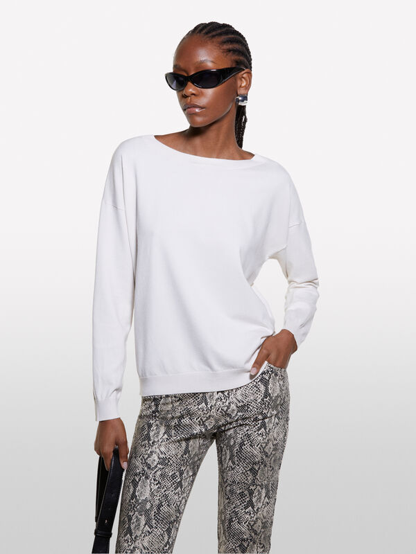 Cream white boat neck sweater - women's boat neck sweaters | Sisley