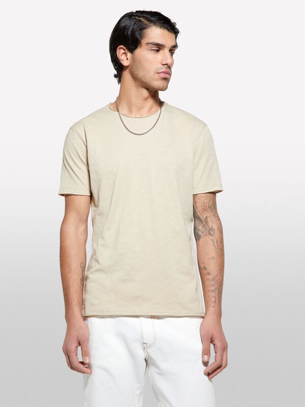 Beige slim fit short sleeve t-shirt - men's short sleeve t-shirts | Sisley