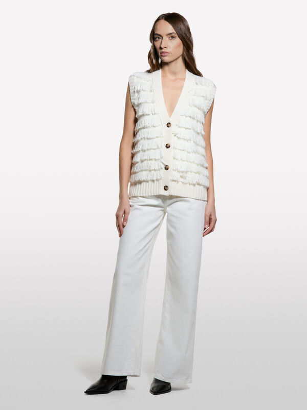 Fluffy knitted vest - women's v-neck sweaters | Sisley