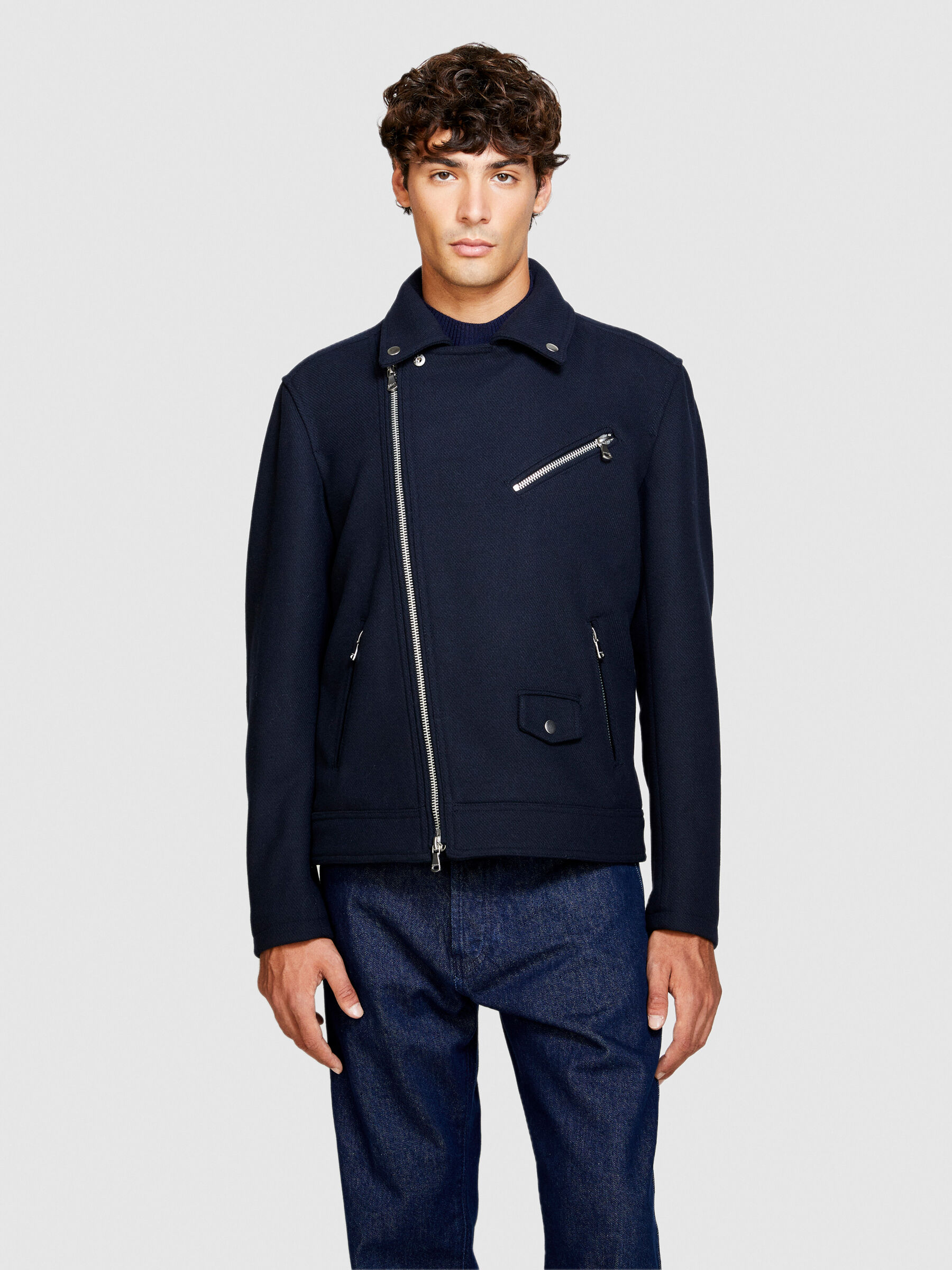 Wool blend biker clearance jacket