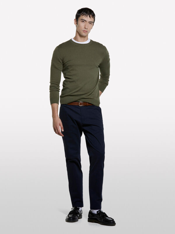 Olive green crew neck sweater - men's crew neck sweaters | Sisley