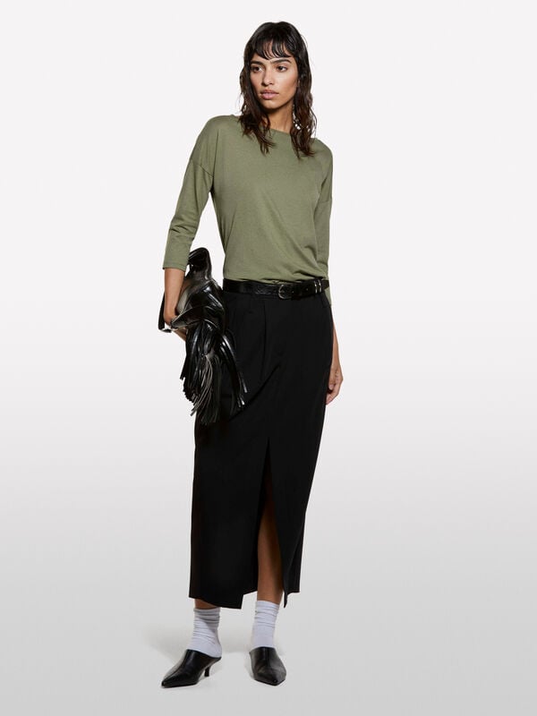 Military green t-shirt with boat neck Military green t-shirt with boat neck - women's long sleeve t-shirts | Sisley